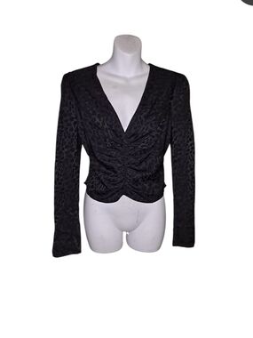 Black Ruched Long Sleeve V-Neck Top